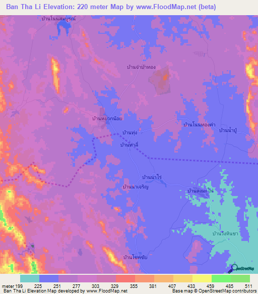 Ban Tha Li,Thailand Elevation Map