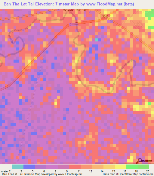 Ban Tha Lat Tai,Thailand Elevation Map