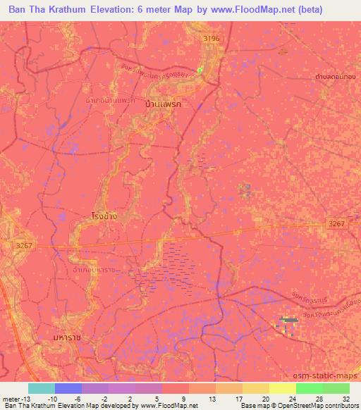 Ban Tha Krathum,Thailand Elevation Map