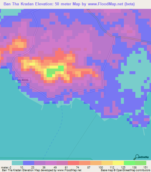 Ban Tha Kradan,Thailand Elevation Map