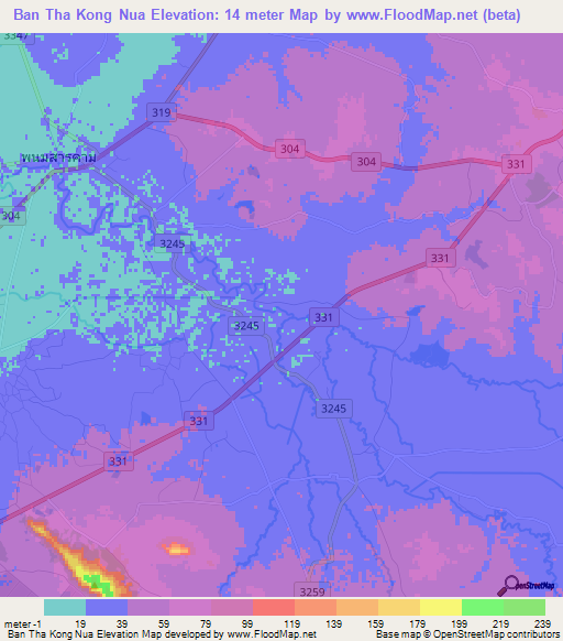 Ban Tha Kong Nua,Thailand Elevation Map