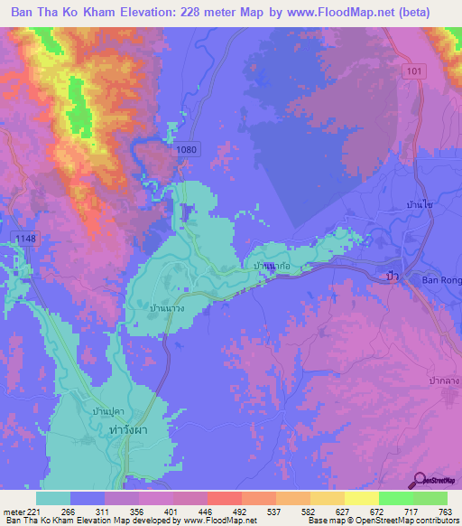 Ban Tha Ko Kham,Thailand Elevation Map