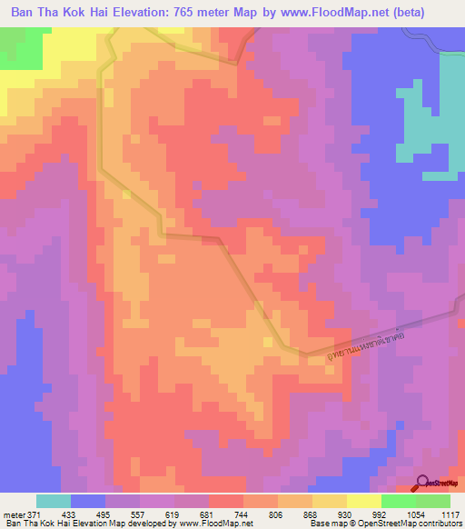 Ban Tha Kok Hai,Thailand Elevation Map