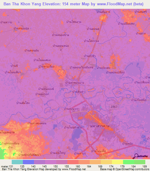 Ban Tha Khon Yang,Thailand Elevation Map