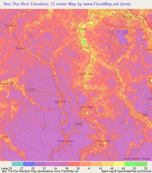 Ban Tha Khoi,Thailand Elevation Map