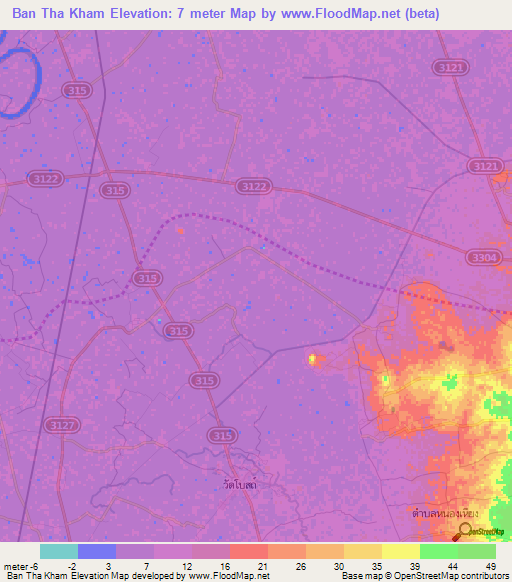 Ban Tha Kham,Thailand Elevation Map