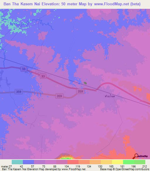 Ban Tha Kasem Nai,Thailand Elevation Map