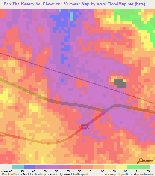 Ban Tha Kasem Nai,Thailand Elevation Map