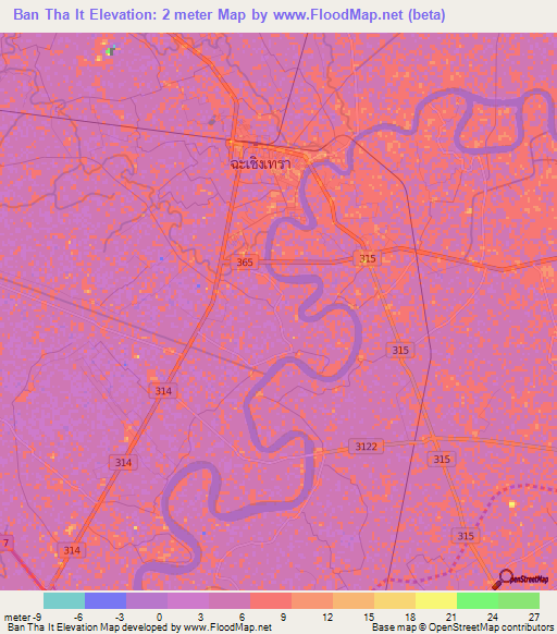 Ban Tha It,Thailand Elevation Map