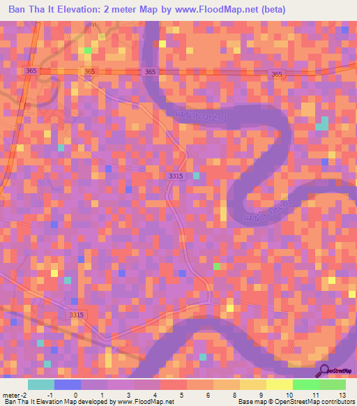 Ban Tha It,Thailand Elevation Map