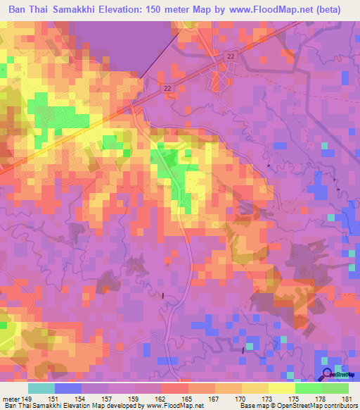 Ban Thai Samakkhi,Thailand Elevation Map