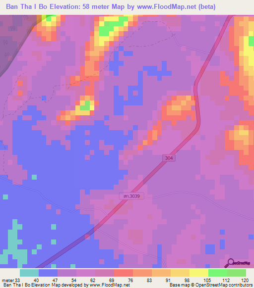 Ban Tha I Bo,Thailand Elevation Map