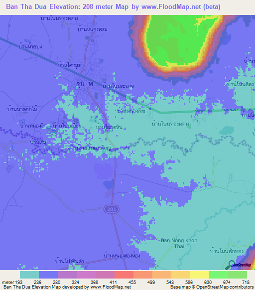 Ban Tha Dua,Thailand Elevation Map