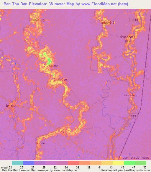 Ban Tha Dan,Thailand Elevation Map