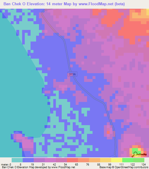 Ban Chek O,Thailand Elevation Map