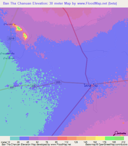 Ban Tha Chanuan,Thailand Elevation Map
