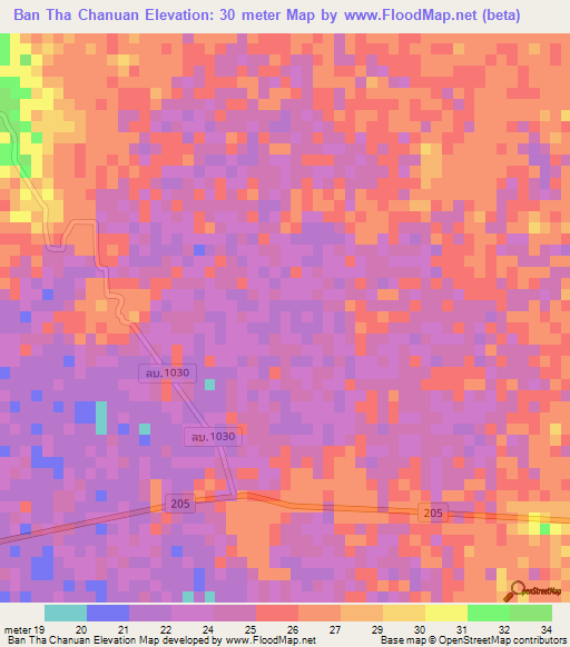Ban Tha Chanuan,Thailand Elevation Map