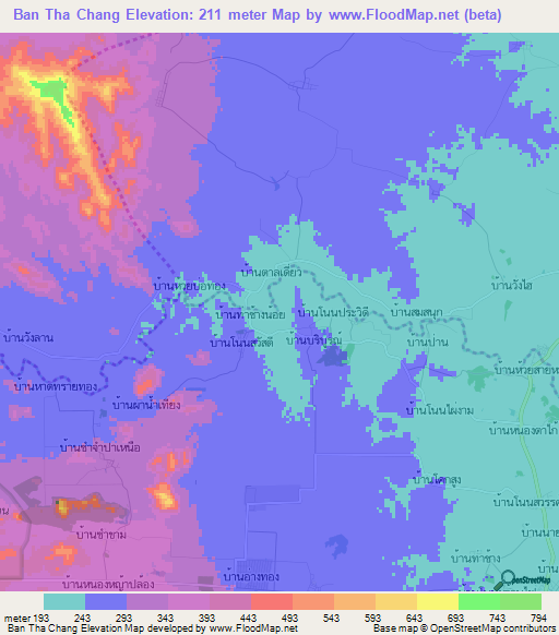 Ban Tha Chang,Thailand Elevation Map