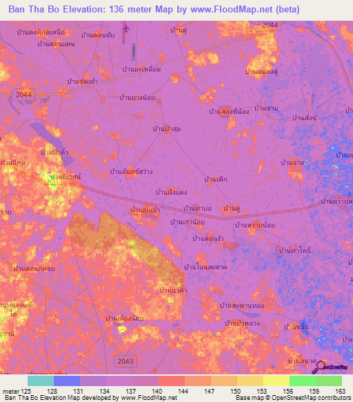 Ban Tha Bo,Thailand Elevation Map