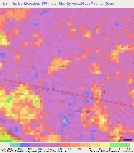 Ban Tha Bo,Thailand Elevation Map