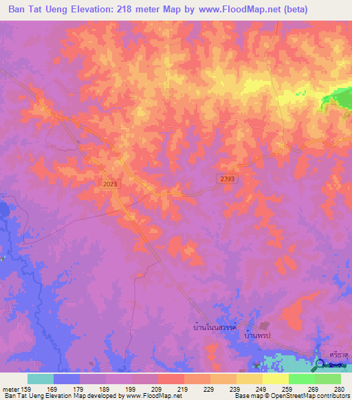 Ban Tat Ueng,Thailand Elevation Map