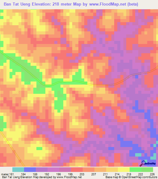Ban Tat Ueng,Thailand Elevation Map
