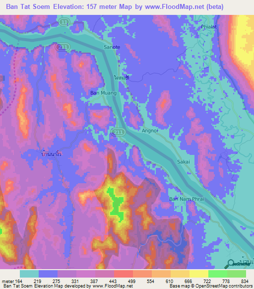 Ban Tat Soem,Thailand Elevation Map