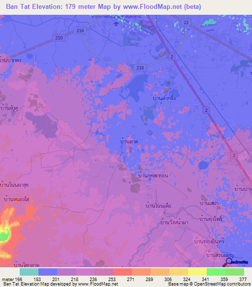 Ban Tat,Thailand Elevation Map