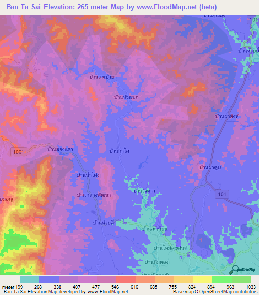 Ban Ta Sai,Thailand Elevation Map