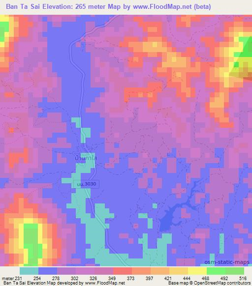 Ban Ta Sai,Thailand Elevation Map