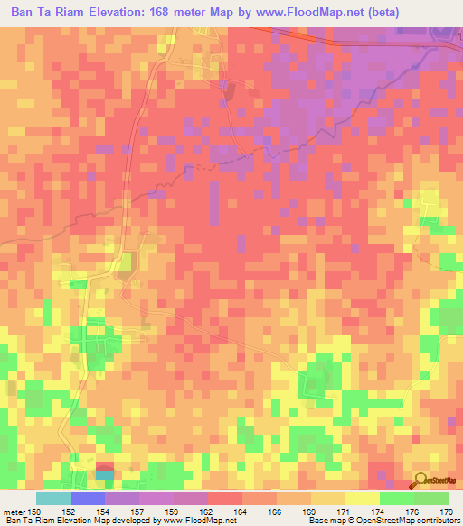 Ban Ta Riam,Thailand Elevation Map