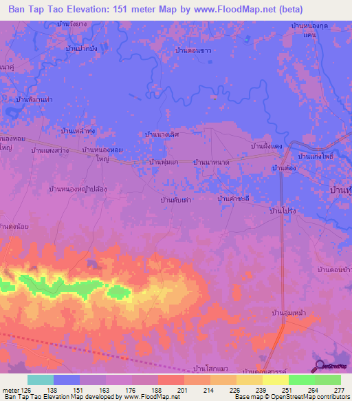 Ban Tap Tao,Thailand Elevation Map