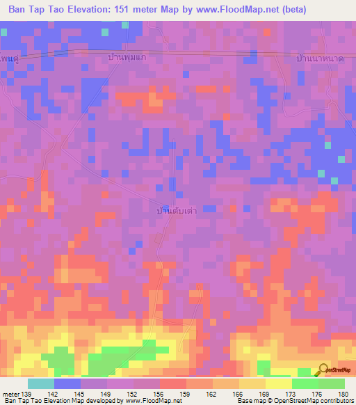 Ban Tap Tao,Thailand Elevation Map