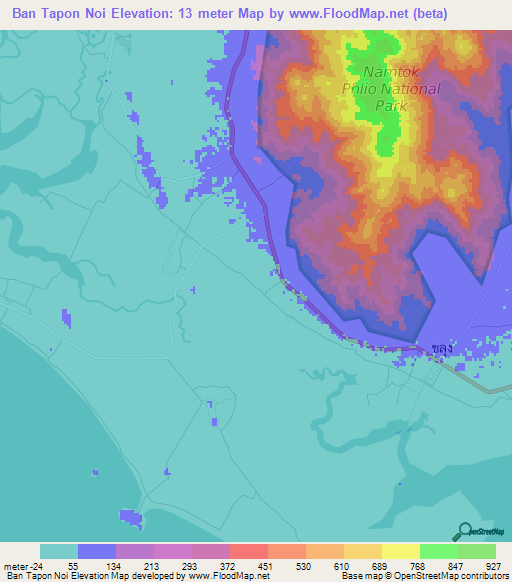 Ban Tapon Noi,Thailand Elevation Map