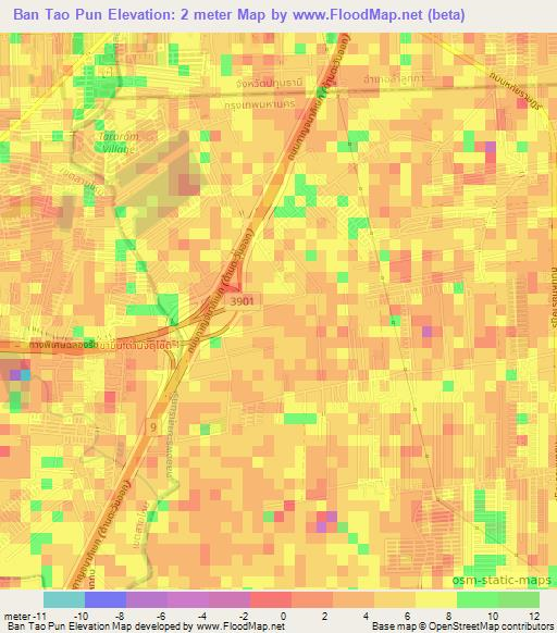 Ban Tao Pun,Thailand Elevation Map