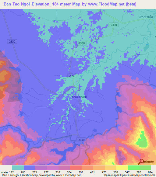 Ban Tao Ngoi,Thailand Elevation Map