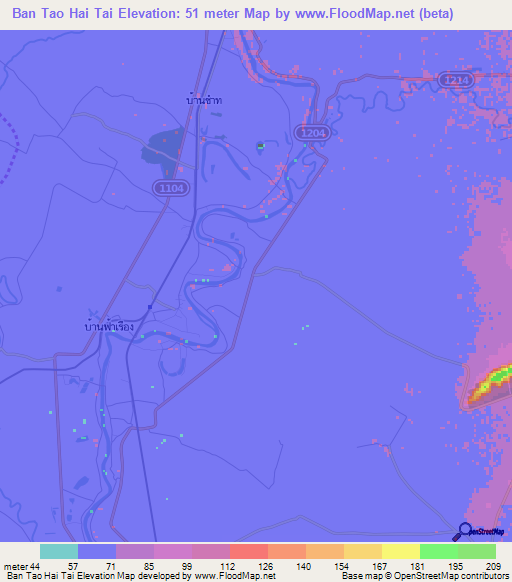 Ban Tao Hai Tai,Thailand Elevation Map