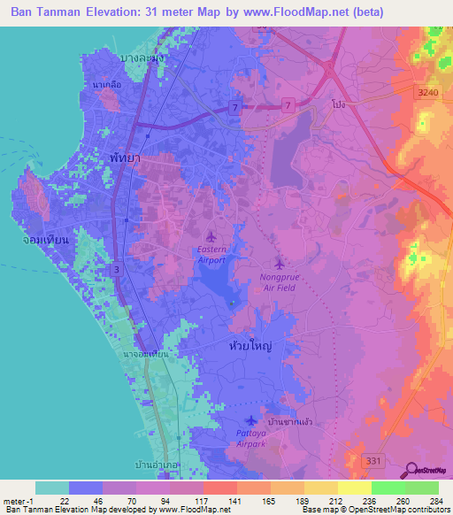 Ban Tanman,Thailand Elevation Map