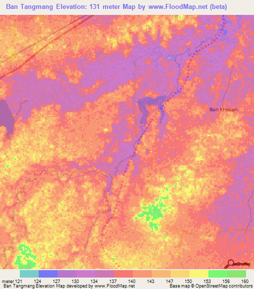 Ban Tangmang,Thailand Elevation Map