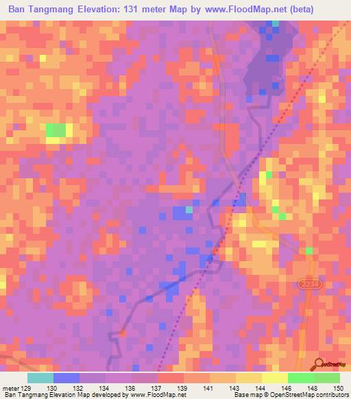Ban Tangmang,Thailand Elevation Map