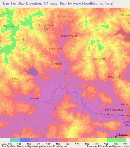 Ban Tan Diao,Thailand Elevation Map
