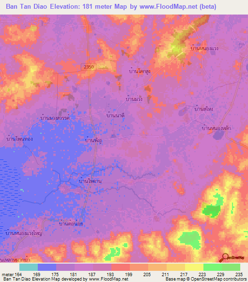 Ban Tan Diao,Thailand Elevation Map