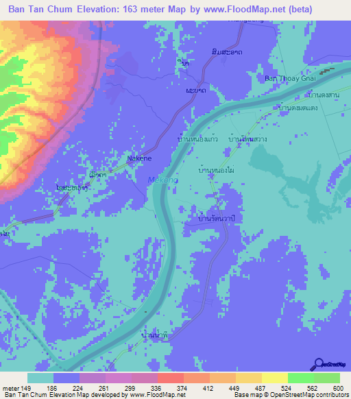 Ban Tan Chum,Thailand Elevation Map