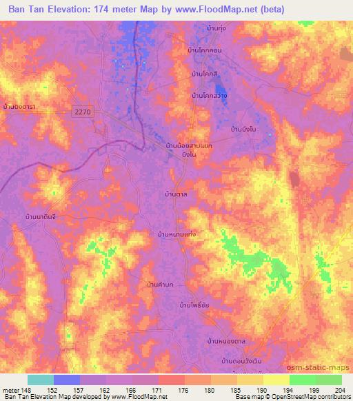 Ban Tan,Thailand Elevation Map