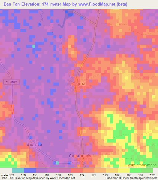 Ban Tan,Thailand Elevation Map