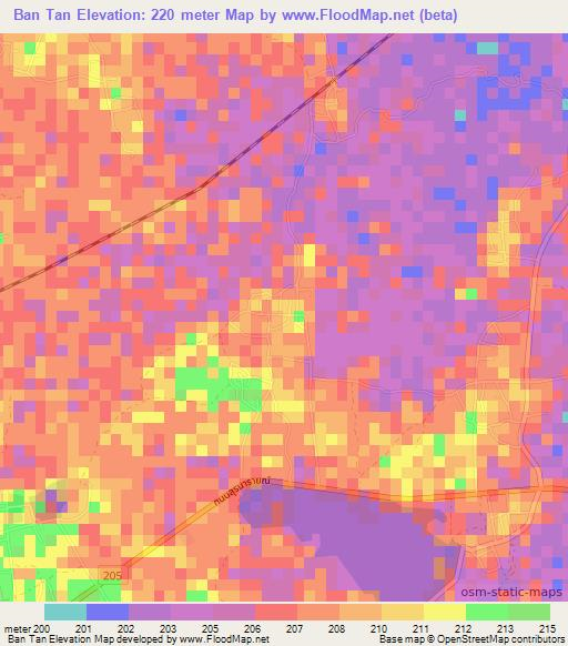 Ban Tan,Thailand Elevation Map