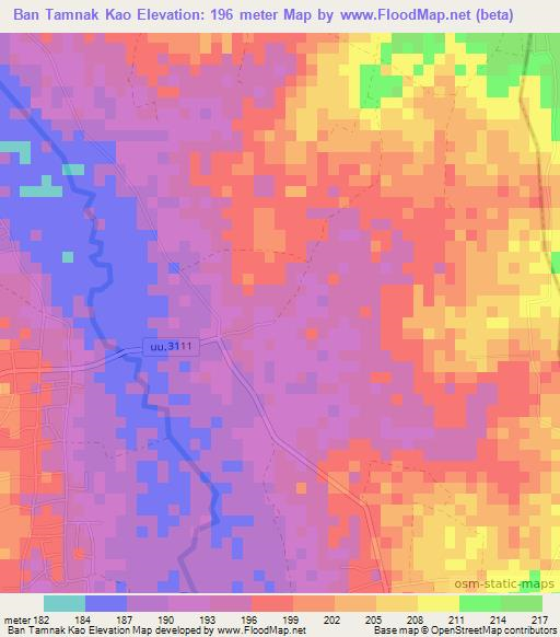 Ban Tamnak Kao,Thailand Elevation Map
