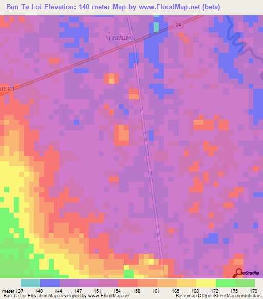 Ban Ta Loi,Thailand Elevation Map