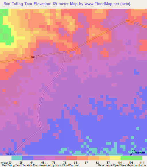 Ban Taling Tam,Thailand Elevation Map