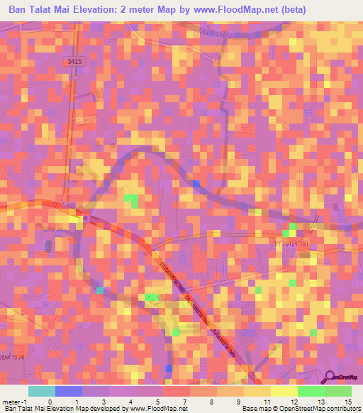 Ban Talat Mai,Thailand Elevation Map
